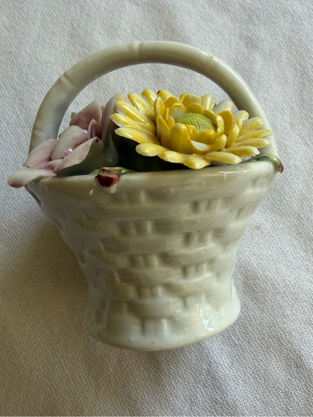 VTG Hand-Painted Porcelain Floral Basket Accent